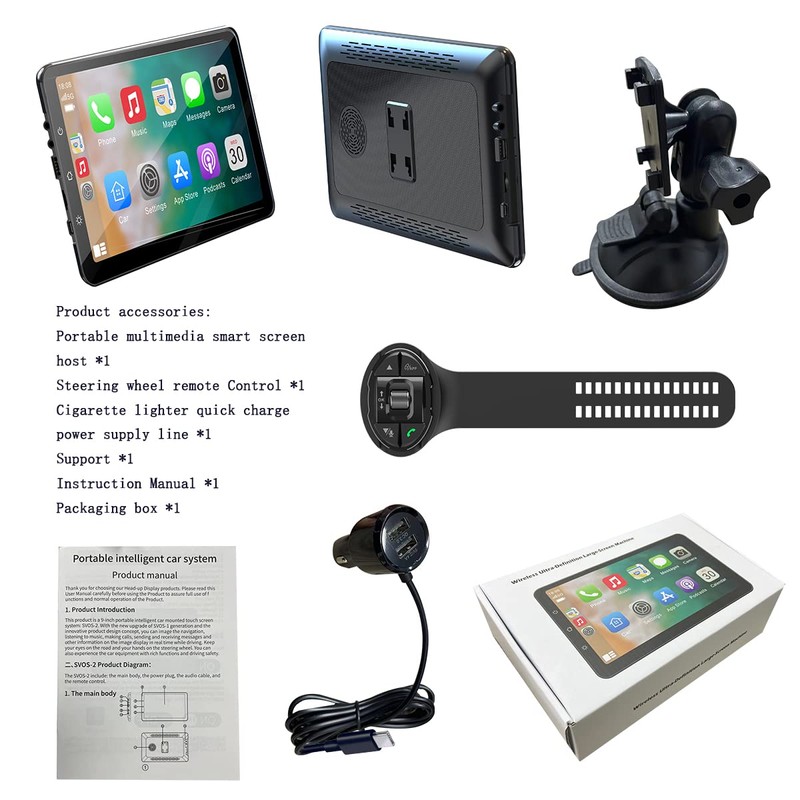 Upgraded Aple Wireless Carplay, Steering Wheel Remote Control, 9 Inch