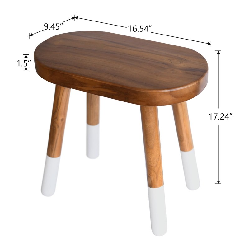 JOLLYMER Dip-Dyed Teak Stool Solid Wood Indoor Outdoor Shower/Bath/Spa Handmake