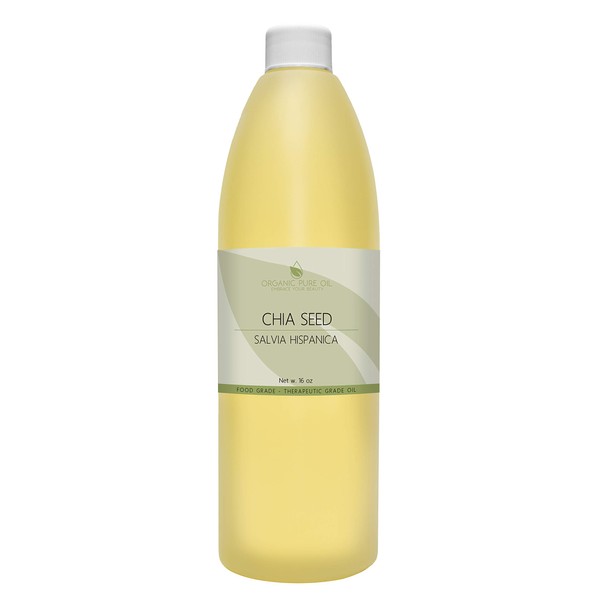 Chia Seed Oil - 100% Pure, Unrefined, Cold Pressed, Non-GMO, Vegan, Extra Virgin, Premium Therapeutic Grade Carrier Oil for Skin, Hair, Nails, Body, Cuticles, Eyelashes, Eyebrows - 16 oz - Hydrating, Moisturizing, Nourishing