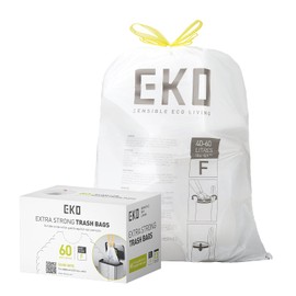 EKO Bolsas de Basura Tamaño F. 40-60 Litros. Rollo 60 unidades. Caja dosificación fácil. Compatible con bote de basura EKO, uso en cocina, doméstico, extrafuertes, con cordón