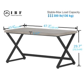 IBF Gray Desk, Industrial 47 in Computer Desk for Writing Study, Simple Wooden Metal Executive Work Desk for Home Office, Modern Pc Gaming Laptop Workstation Computer Table in Bedroom, Light Grey Oak