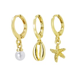 3PCS Gold Earrings Set For Women Beach Starfish Shell Pearl Dangle Earrings Set Summer Gold Dainty Drop Earring Fashion Summer Beach Jewelry Accessories (typea)