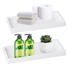 Longzhuo 2PCS Bandeja de Baño, Bandeja de Silicona para Tocador, Bandeja Rectangular para Lavabo, Bandeja para Guardar Joyas (Blanca Pequeña)