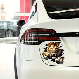 Lion Breaks Through Three-Dimensional Space PVC Vinyl Car Decals Stickers Waterproof Self-Adhesive Decals for Cars, Laptops, Trucks, Motorcycles Wall Window Luggage Scratch Cover Door Decor Sticker