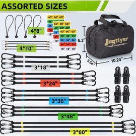 Jogtlyer Bungee Cords Set 28pcs Heavy Duty Outdoor Roll Bungie Cord Bundle with Carabiner Hooks 10" 18" 24" 36" 48" 60" Black Bungee Straps Ball Bungee Cords and Tent Clip