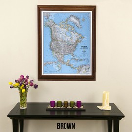 Classic North America Push Pin Travel Map with Brown Frame and Pins