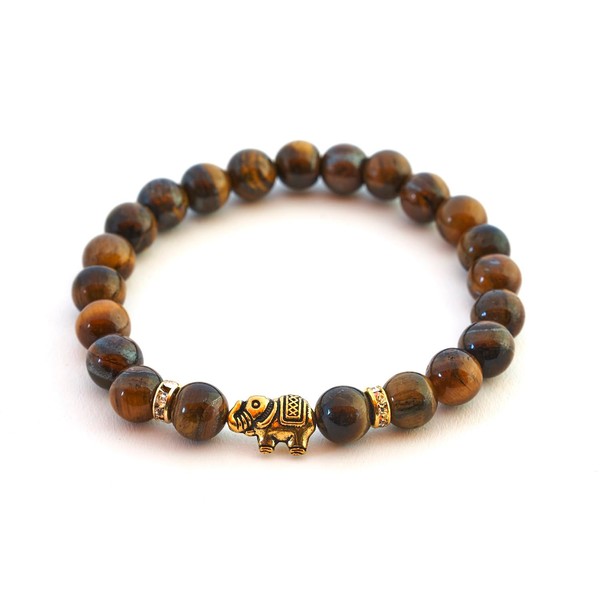 Elephant Bracelet with Natural Stone Beads and Crystal Highlights –