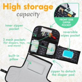 Kopi Baby Portable Diaper Changing Pad-Baby Diaper Changer Travel Bag with Wipes Pocket, Smart Design Portable Changing Mat, Infant Travel Station Kit, Gift for Newborn Girl & Boy-Black Arrows,Premium