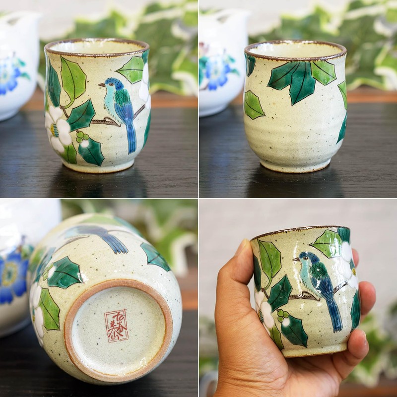 Tea Cup Stylish Kutani Ware White Camellia with Birds Tea