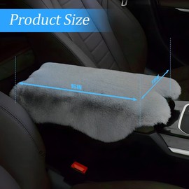 Center Console Cushion Pad/Cover, 29 x 19CM Furry Armrest Cover for Cars, Vehicles, SUVs, Premium Sheepskin Wool, Car Interior Accessories for Women (Grey))