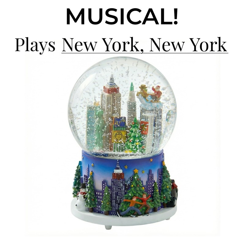 Musical New York City Christmas Snow Globe Rockefeller Center Skyline