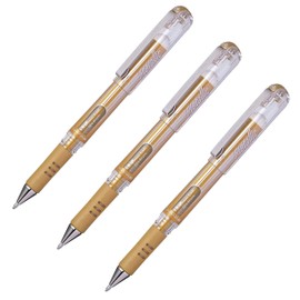 Pentel Hybrid Gel Grip Metallic Rollerball Pen - 1.0mm - Gold Ink - Pack of 3