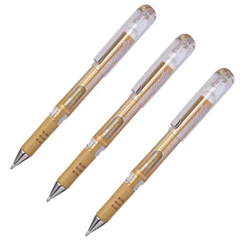 Pentel Hybrid Gel Grip Metallic Rollerball Pen - 1.0mm - Gold Ink - Pack of 3