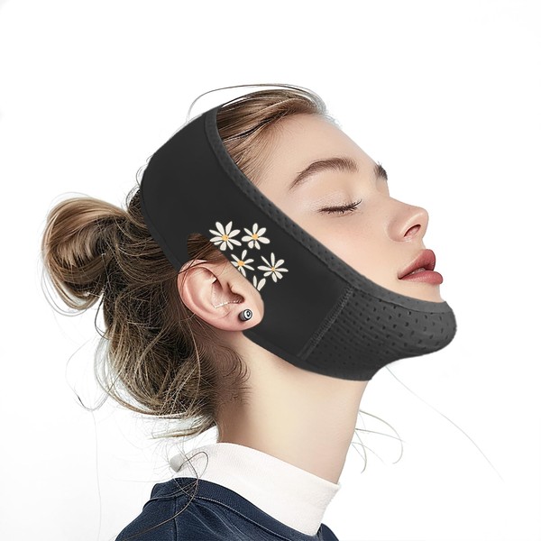 Yuibthr Chin Strap for Sleeping, Floral White Flower Daisy V
