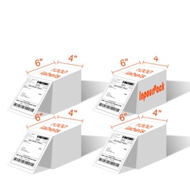 InpourPack 4" x 6" Fanfold Labels Direct Thermal Labels, Shipping Package Labels with Perforated line for Thermal Printers (1000 Labels/Stack, 4 Stacks)