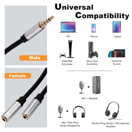 AIMHDUTY Headset Splitter, 3.5mm Headphone Mic Splitter Cable with 1 Male to 2 Female Mic and Audio Microphone Jacks (Not for Dual Audio Jacks)