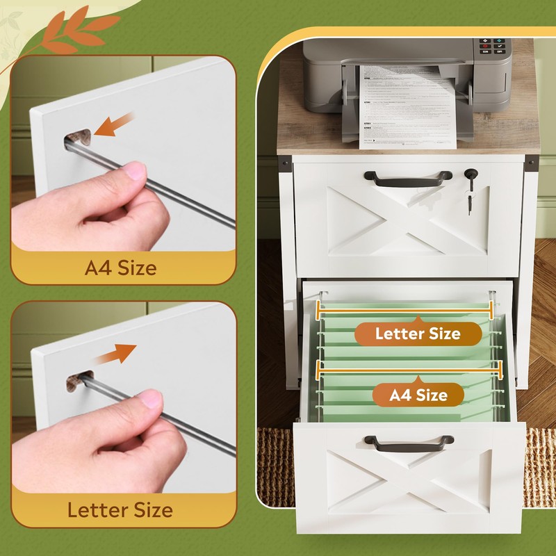 DEVAISE 2 Drawer File Cabinet with Lock, Wood Farmhouse Filing