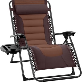 Best Choice Products Oversized Padded Zero Gravity Chair, Folding Outdoor Patio Recliner, XL Anti Gravity Lounger for Backyard w/Headrest, Cup Holder, Side Tray, Polyester Mesh - Espresso/Caramel