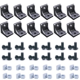 QIJINTRID 12Sets Black 1010 Series Aluminum Extrusion Connectors,12 pcs 1010 Aluminum Profile Corner Brackets,with 24 pcs Sliding T Nuts and Screws for 1010 Aluminum Extrusion Profile Accessories