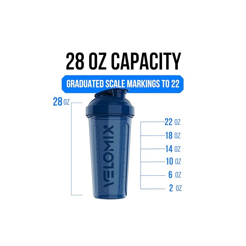 VELOMIX -6 PACK- 28 oz Protein Shaker Bottle for Protein