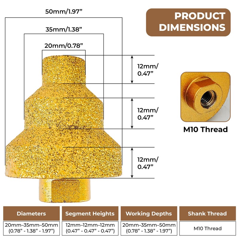 Diamond Step Drill Bits 20-35-50mm for Metal, Tile, Wood, Concrete,