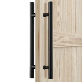 LVYIHAN 59 inch Round Stainless Steel Door Pull Push Handle Double Sided, French Sliding Barn Door Handle, H Shape Commercial Door Pull Handles, Black