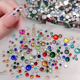 3000 Pieces Colorful Rhinestones Nail Art Charms Mixed Size Sparkling Flatback Nail Charms 3D Mini Nail Gems Rounded Nail Diamonds Crystal Nail Art Bling Nail Jewel for Women Acrylic Nail Supplies