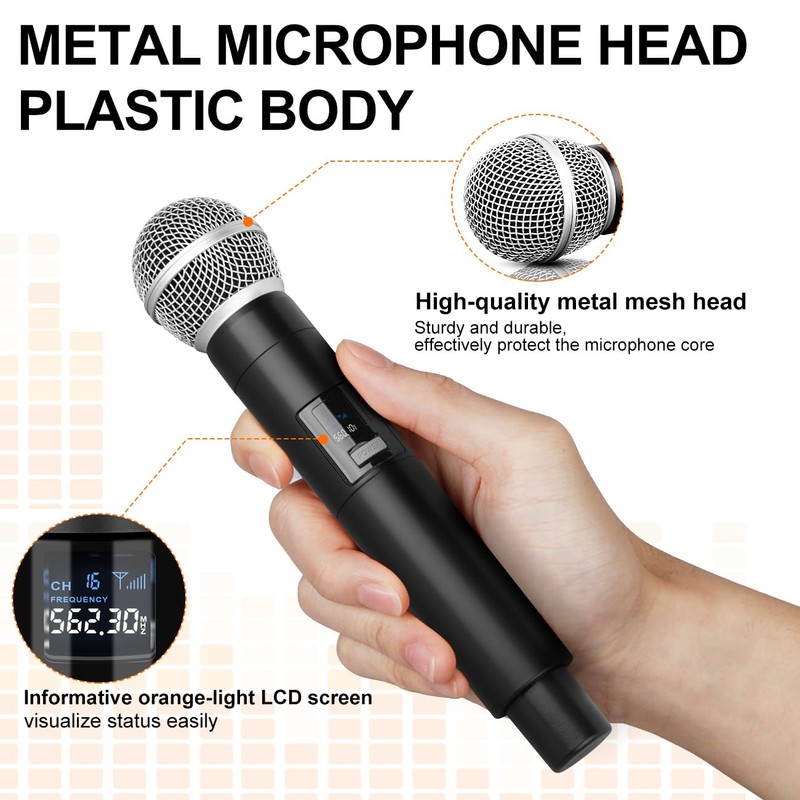 Depusheng DX4 Wireless Microphone, Professional 4 Channels Karaoke Handheld System