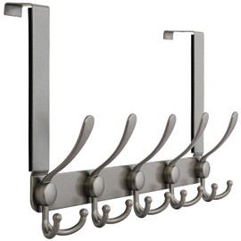 Dseap Over The Door Hook Hanger - 5 Tri Hooks, Heavy Duty Over The Door Towel Rack Coat Rack for Clothes Hat Towel, Grey