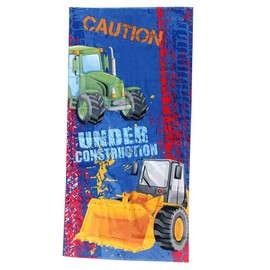 hermet Ruspe Truck, Tractor, Beach Towel for Kids, 70 x 140 cm, Beach Towel or Swimming Pool with Designs of Excavators, Trucks and Tractors, 100% Soft Cotton, Lightweight and Practical