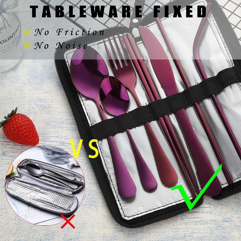 Portable Travel Utensils, Reusable Silverware with Case for Fixing Tableware,