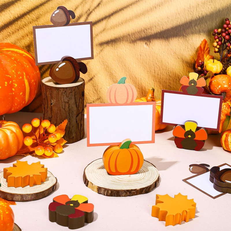 Whaline 16 Pcs Thanksgiving Place Card Holders Autumn Leaves Pumpkin