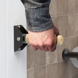 AquaChase Jamb Mount Flip up Bamboo Grab Bar for Stability, Doorway Balance Assist Folding Handle, Mobility Aids for Seniors and Disabled Persons, 300lbs Support, Matte Black