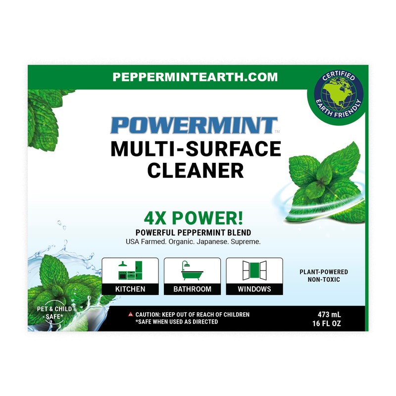 Powermint Multi-Surface Cleaner, Natural Peppermint Scent, Non-Toxic Spray for Home,