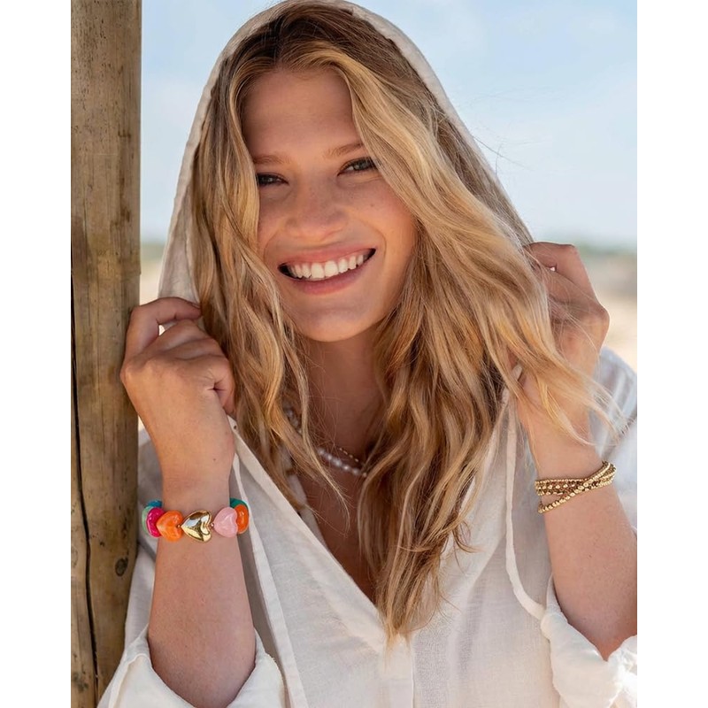 FAUTHENTICUTE Colorful Heart Bead Bracelet for Women with Chunky Gold