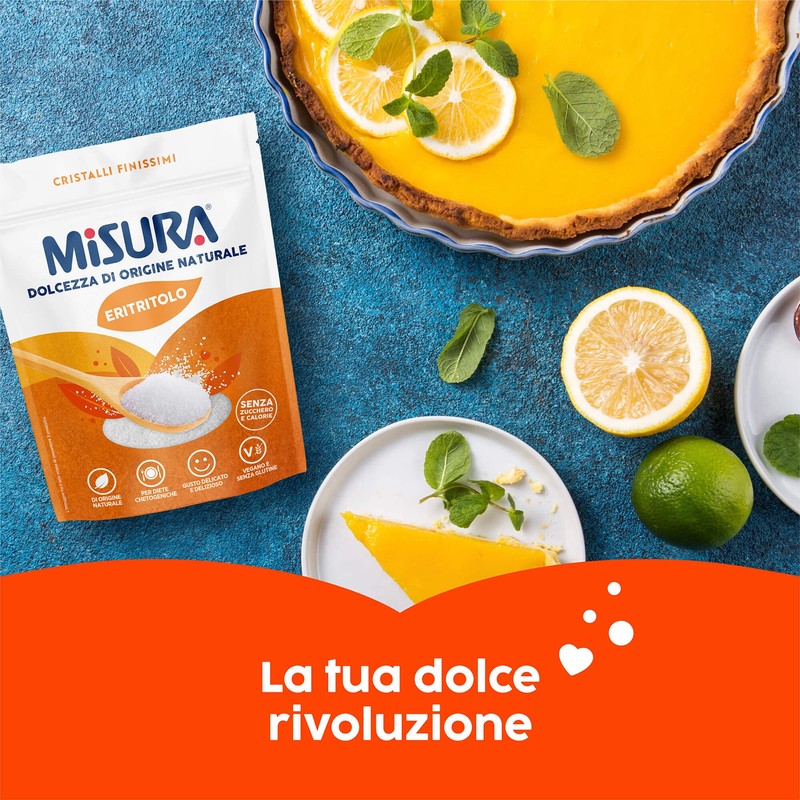 Misura Eritritolo Dolcificante in Cristalli Finissimi, Sostitutivo dello Zucchero, 370g