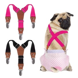 Pet Soft Dog Suspenders 2 Pieces Female Dog Diaper Suspenders for Dogs Diaper Keeper Suspender for Skirt, Dress, Diapers (Black & Pink, XS/S)