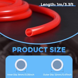 Rebower Silicone Tubing,9mm ID x 12mm OD Pure Silicon Tube High Temp Silicone Hose [for Home Brewing,Pump Transfer,Aquaponics]-3.3 ft Length/Red