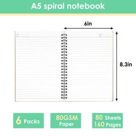 LABUK 6Pcs A5 Spiral Notebooks for Work, 8.3 x 5.9in 160 Pages Lined Notebooks Bulk, Suitable For School, Office, Business and Daily