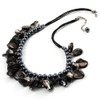 Avalaya Black Simulated Pearl & Shell Bead Cord Necklace (Silver
