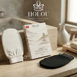 Korean Exfoliating Mitt 2 Pack – Dual Density Exfoliating Glove & Dead Skin Remover, 150D & 250D Body Exfoliator for Fake Tan Removal, Smooth Skin & Ingrown Hair – Holou