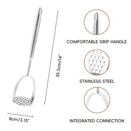 LVYKING Potato Masher Stainless Steel, Heavy Duty Mashing Utensil for Avocado, Potatoes, Beans, Vegetables, Mashed Potatoes Masher with Long Handle, 14Inch