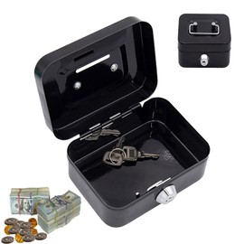 Small Cash Box Lockable with Key, Small Safe, Metal Locker Cash Box with Key Lock, Wallet, Cash Box with 2 Keys, 11.5 x 8.5 x 5.8 cm (Black)
