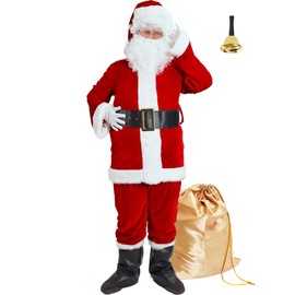 Wabolay Santa Claus Costume for Men Santa Suit Adults 11PCS Professional Deluxe Red Velvet Christmas Clause Outfit Cosplay 3XL