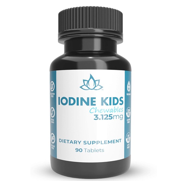 3.125mg Kids Chewable Iodine Tablets - 90 Tablets | New World Health Brands | Essential Element Necessary for Human Growth and metabolic Function - High Potency - Compare to Lugol's Iodine