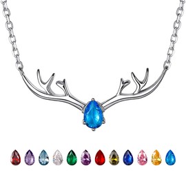 SILVERCUTE Antler Necklace for Women Teen, 925 Sterling Silver Reindeer Horn Pendant December Birthstone Hunting Deer Antler Necklaces 16"-18"