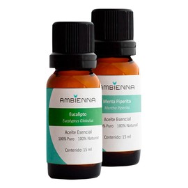Ambienna Paquete Respira, 2 Aceites Esenciales 15 ml, Eucalipto y Menta Piperita - 100% natural y 100% puro
