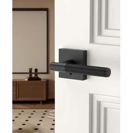 Asidrama 1 Pack Black Privacy Door Handles, Door Lever with Door Knobs Indoor for Bedroom or Bathroom, Heavy Duty Door Handles Interior with Locks for Left Right Sided Doors