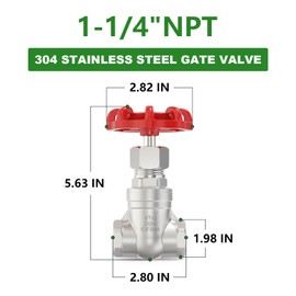 TAISHER 1PCS 304 Stainless Steel Gate Valve, 1-1/4" NPT Female Rotary Sluice Valve With Wheel Handle, For Water, Oil, Gas