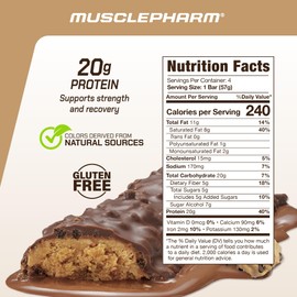 MusclePharm Combat Ready Chocolate Chip Cookie Dough Protein Bar, High Protein Bars, Combat Cravings, Fuel Performance & Meet Energy Demands, 20g Protein from Whey Protein, 5g Fiber, Gluten Free, 4 Bars